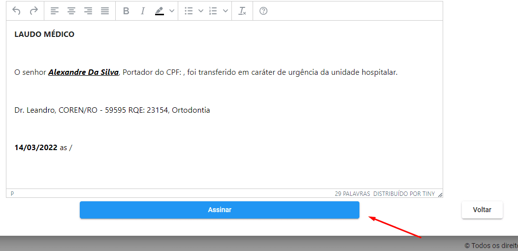 Documentos - Laudo e Termo (apenas o profissional assina)